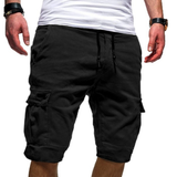 Herren Cargoshorts mit elastischem Bund und Kordelzug – Schwarz