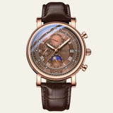 Herren Chronograph Uhr mit Lederarmband Elegant – Bronze