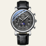 Herren Chronograph Uhr mit Lederarmband Elegant – Silber