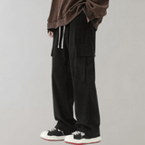 Herren Cord Cargo Hose weit mit Kordelzug – Schwarz