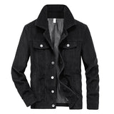 Herren Cordjacke Stehkragen Casual – Schwarz