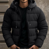 Elias | Herren Gesteppte Winterjacke mit Kapuze Warm Gefüttert – Schwarz