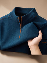 Simon | Herren Half-Zip Stehkragen Pullover mit Reißverschluss – Blau