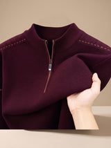 Simon | Herren Half-Zip Stehkragen Pullover mit Reißverschluss – Burgunderrot