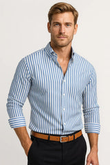 Herren Hemd Gestreift Langarm Elegant – Blau
