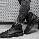 Herren High Top Schuhe Mit Reißverschluss Und Schnürung – Schwarz