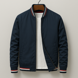 Herren Jacke mit Stehkragen, Reißverschluss und gerippten Bündchen – Marineblau