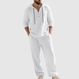 Andreas | Herren Kapuzen-Henley Leinen Set Relaxed-Fit Loungewear – Weiß