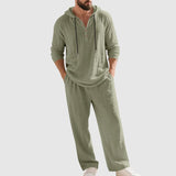 Andreas | Herren Kapuzen-Henley Leinen Set Relaxed-Fit Loungewear – Grün