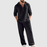Andreas | Herren Kapuzen-Henley Leinen Set Relaxed-Fit Loungewear – Schwarz
