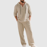 Andreas | Herren Kapuzen-Henley Leinen Set Relaxed-Fit Loungewear – Beige