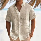 Andreas | Herren Kurzarm Freizeithemd Blättermuster Sommerhemd – Beige