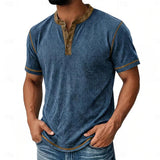 Stefan | Herren Kurzarm Henley-Shirt mit Waffelstruktur und Knopfleiste – Marineblau