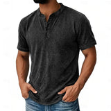 Stefan | Herren Kurzarm Henley-Shirt mit Waffelstruktur und Knopfleiste – Schwarz