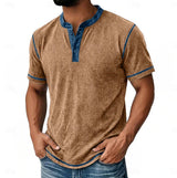 Stefan | Herren Kurzarm Henley-Shirt mit Waffelstruktur und Knopfleiste – Beige