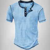 Stefan | Herren Kurzarm Henley-Shirt mit Waffelstruktur und Knopfleiste – Blau