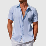 Moritz | Herren Kurzarm Leinen Hemd Knopfverschluss Regular-Fit – Hellblau