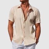 Moritz | Herren Kurzarm Leinen Hemd Knopfverschluss Regular-Fit – Beige