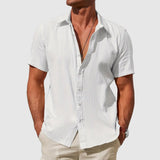Moritz | Herren Kurzarm Leinen Hemd Knopfverschluss Regular-Fit – Weiß