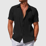 Moritz | Herren Kurzarm Leinen Hemd Knopfverschluss Regular-Fit – Schwarz