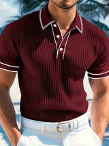 Matthias | Herren Kurzarm-Poloshirt Feinstrick Kontraststreifen Slim-Fit – Rot