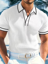Matthias | Herren Kurzarm-Poloshirt Feinstrick Kontraststreifen Slim-Fit – Weiß