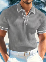 Matthias | Herren Kurzarm-Poloshirt Feinstrick Kontraststreifen Slim-Fit – Grau