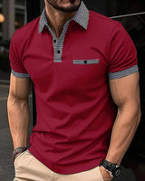 Elias | Herren Kurzarm-Poloshirt Kontrastkragen Slim-Fit – Rot