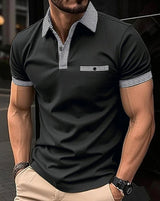 Elias | Herren Kurzarm-Poloshirt Kontrastkragen Slim-Fit – Schwarz