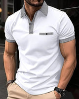 Elias | Herren Kurzarm-Poloshirt Kontrastkragen Slim-Fit – Weiß