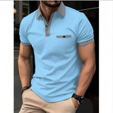 Elias | Herren Kurzarm-Poloshirt Kontrastkragen Slim-Fit – Blau
