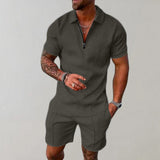 Andreas | Herren Kurzarm-Poloshirt Shorts Set strukturiert Reißverschluss – Grün