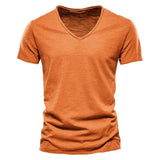 Niklas | Herren Kurzarm V-Ausschnitt T-Shirt Slim-Fit – Orange