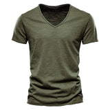 Niklas | Herren Kurzarm V-Ausschnitt T-Shirt Slim-Fit – Grün