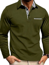 Simon | Herren Langarm Polo-Shirt Klassischer Karo-Kragen Winter – Olivgrün