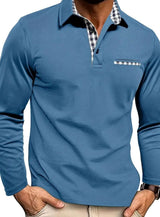 Simon | Herren Langarm Polo-Shirt Klassischer Karo-Kragen Winter – Hellblau