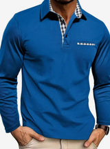 Simon | Herren Langarm Polo-Shirt Klassischer Karo-Kragen Winter – Blau