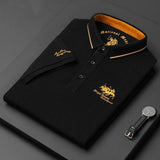 Alexander | Herren Langarm-Poloshirt klassischer Kragen elegante Stickerei – Schwarz