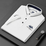 Alexander | Herren Langarm-Poloshirt klassischer Kragen elegante Stickerei – Weiß