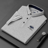 Alexander | Herren Langarm-Poloshirt klassischer Kragen elegante Stickerei – Grau
