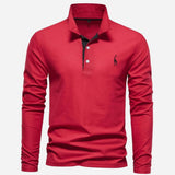 Niklas | Herren Langarm-Poloshirt mit Knöpfen schlanker Schnitt Giraffenstickerei – Rot