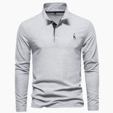 Niklas | Herren Langarm-Poloshirt mit Knöpfen schlanker Schnitt Giraffenstickerei – Grau