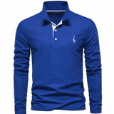 Niklas | Herren Langarm-Poloshirt mit Knöpfen schlanker Schnitt Giraffenstickerei – Blau