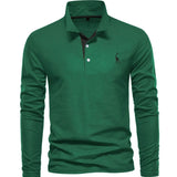 Niklas | Herren Langarm-Poloshirt mit Knöpfen schlanker Schnitt Giraffenstickerei – Grün