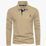 Niklas | Herren Langarm-Poloshirt mit Knöpfen schlanker Schnitt Giraffenstickerei – Khaki
