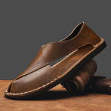 Stefan | Herren Leder-Sandalen Crossover-Design Italienisches Kalbsleder – Braun
