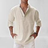 Elias | Herren Leinen Hemd Langarm Grandad Kragen – Hellbeige