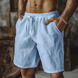 Florian | Herren Leinen-Shorts elastischer Bund locker geschnitten – Himmelblau
