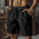 Florian | Herren Leinen-Shorts elastischer Bund locker geschnitten – Schwarz