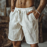 Florian | Herren Leinen-Shorts elastischer Bund locker geschnitten – Weiß